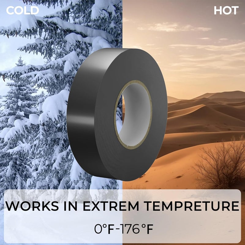 SWRT 0.75 in x 66 FT Black Electrical Tape Waterproof, 3 Pack High Temp Electric Tape Under 600V for All Weather - UV Protection - Flame Retardant - Image 2